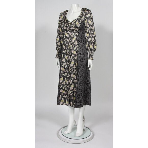 NWT Cinq a Sept Jessica Paneled Printed Satin-Twill Midi Dress in Black XS /701 - Picture 6 of 7